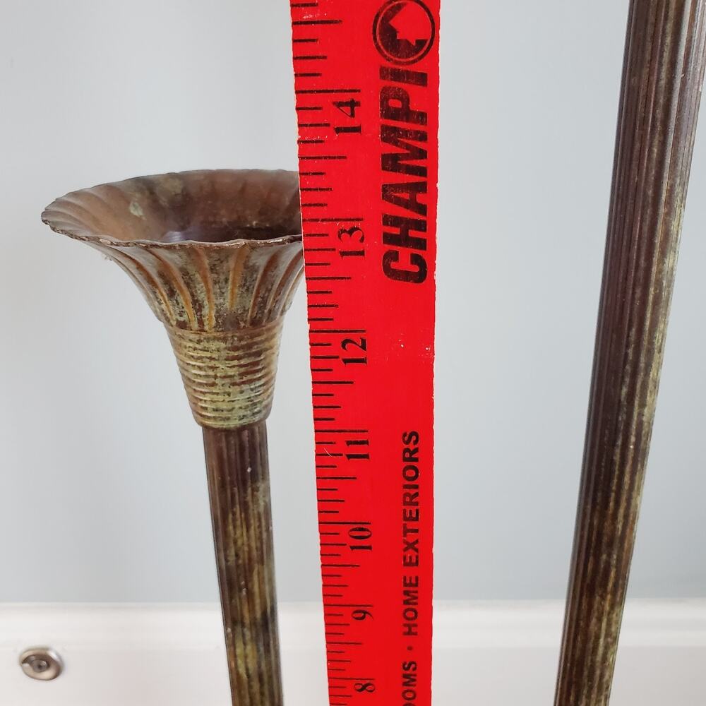 Vintage 80s Large Candle Holders Set X Two Antique Bronze Patina 19" & 13" Decor - Picture 5 of 11